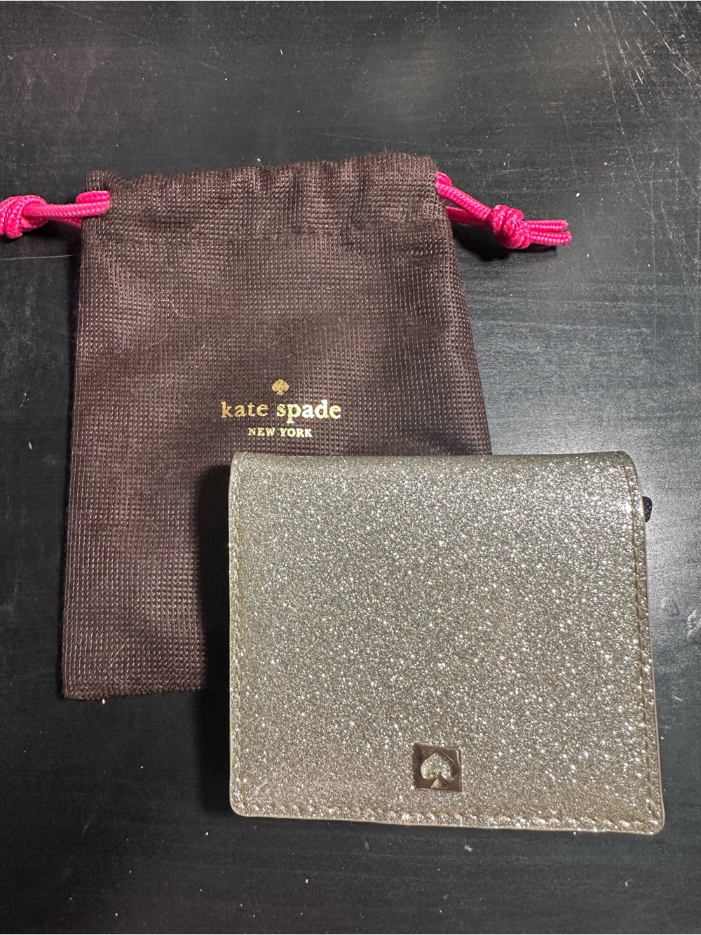 kate spade silver glitter bi-fold card wallet